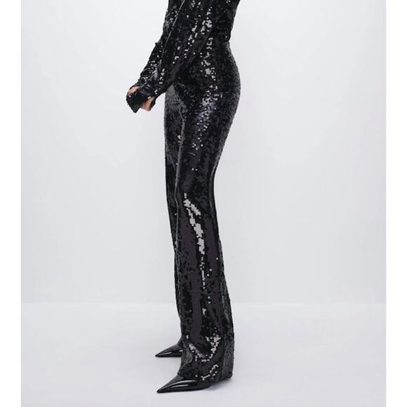 Good American Black Sequin Wide Leg Pants - Picture 2 of 8
